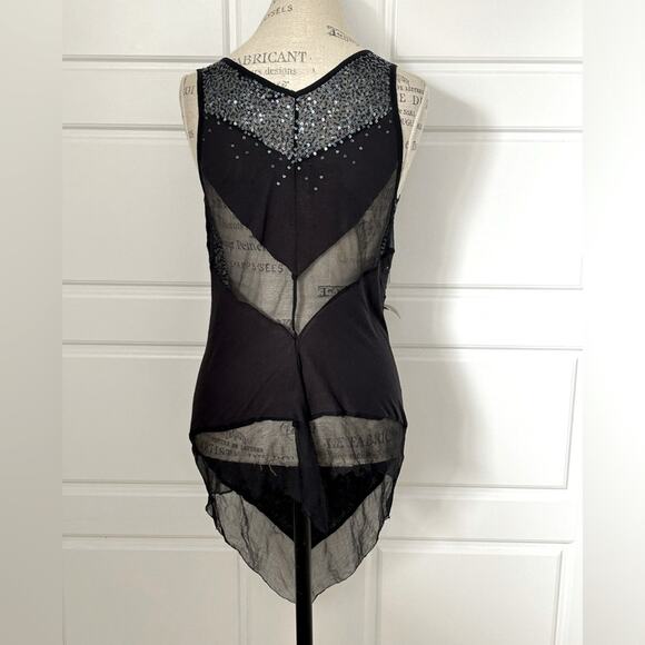 All saints black sheer sequin blouse tank top sexy size 10 - Picture 3 of 10